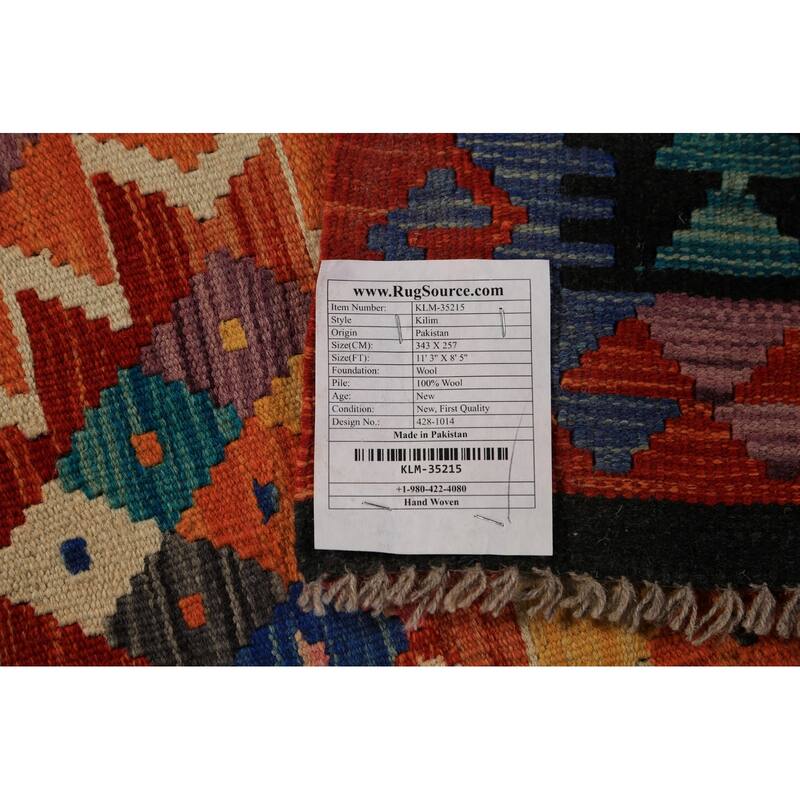 Geometric Kilim Oriental Area Rug Hand-Woven Wool Carpet - 8'5"x 11'3"
