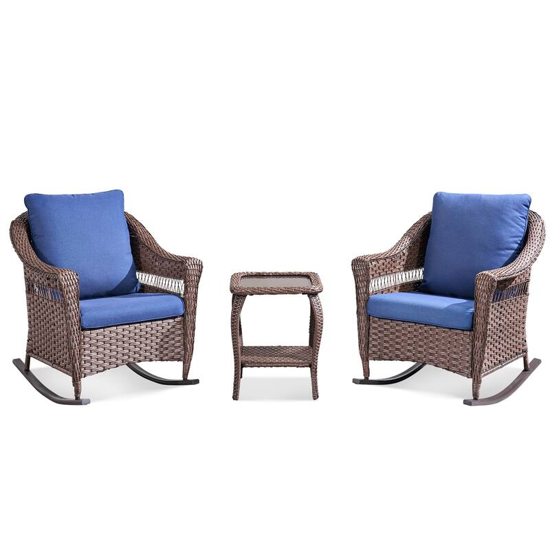 Pocassy Outdoor Wicker Rocking Chairs Table Sets of 3