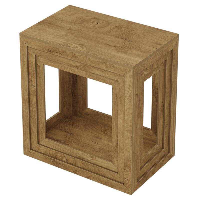 2-Tier Wooden End Table with Shelf Storage, Living Room Bedroom Side Table Accent Nightstand
