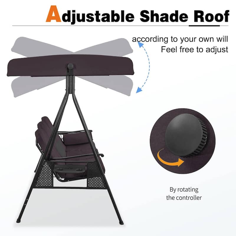 PURPLE LEAF 2-seat Outdoor Porch Swing with Adjustable Tilt Canopy and Stand