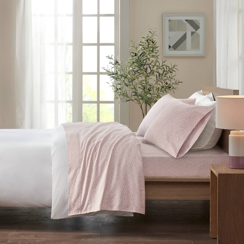 Madison Park Cozy Cotton Flannel Printed Sheet Set - Twin - Blush Dots