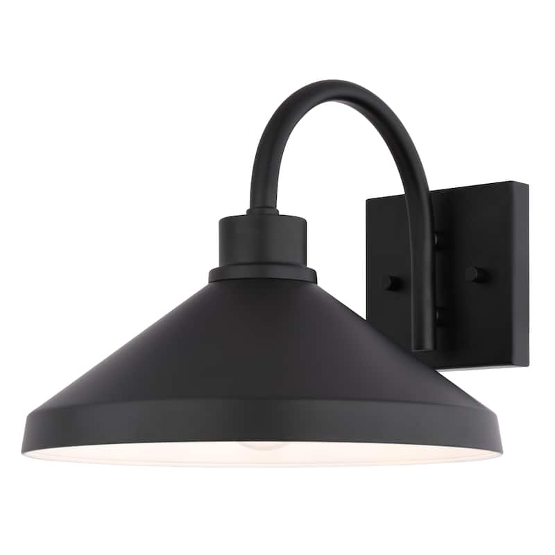 VAXCEL Highland Park Matte Black and White Outdoor Wall Sconce Light Fixture, Steel Shade with White Interior