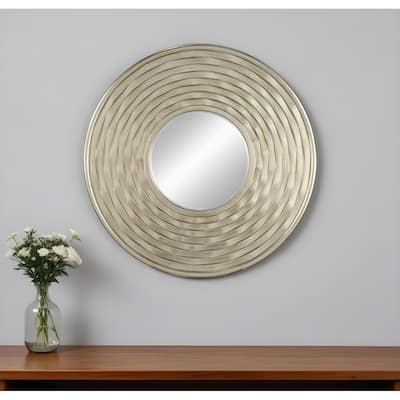 HomeRoots 31" Silver Round Dimensional Thick Frame Accent Mirror - 31.3' X '31.3' X '2.2