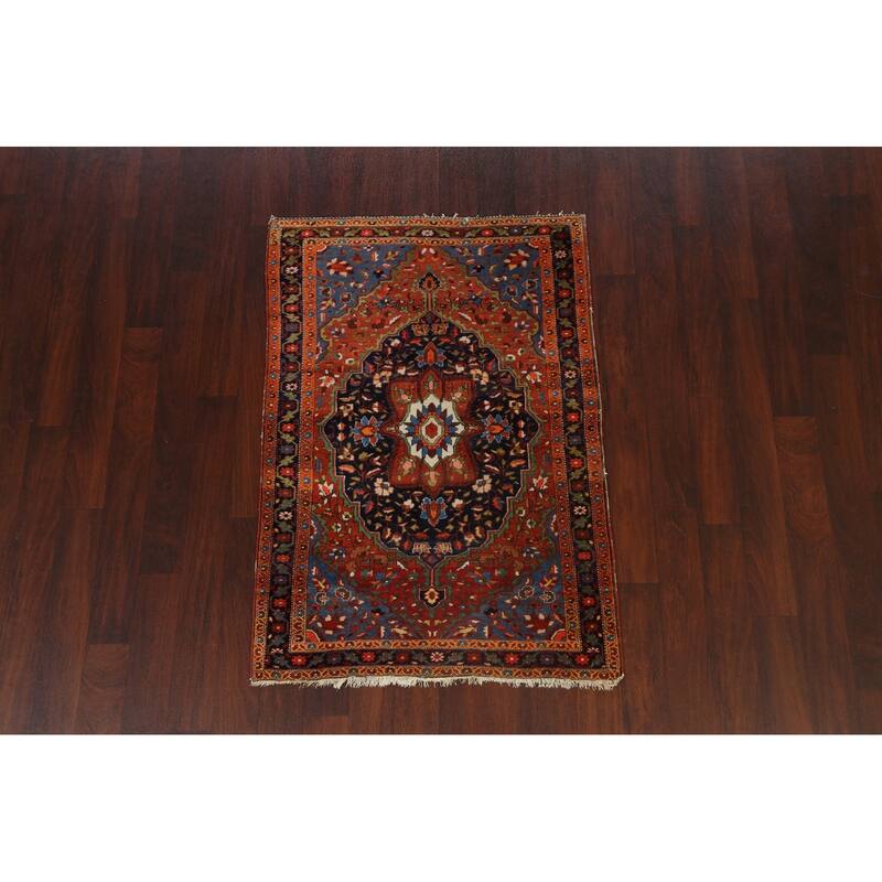 Antique Vegetable Dye Floral Sarouk Farahan Persian Area Rug Handmade - 3'5" x 4'10"