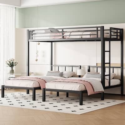 Twin over Twin & Twin Bunk Beds for 3, Twin XL over Twin & Twin Bunk Bed Metal Triple Bunk Bed, Black