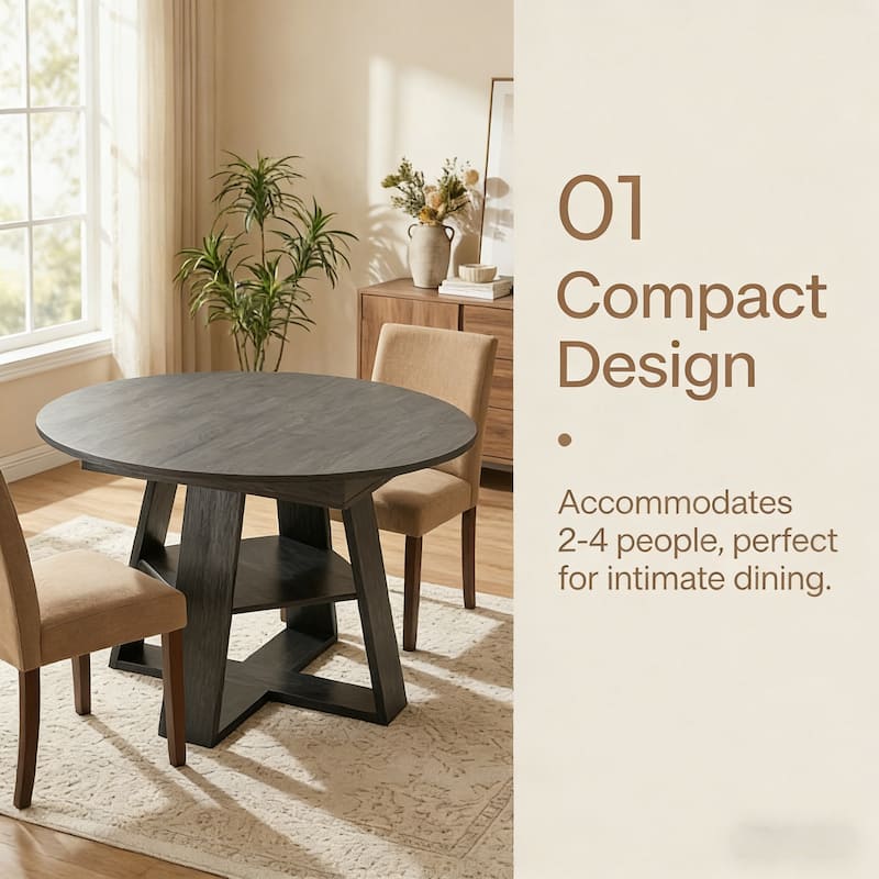 43"-59" Extendable Oval Dining Table with Storage Base, Modern Round to Oval Kitchen Table
