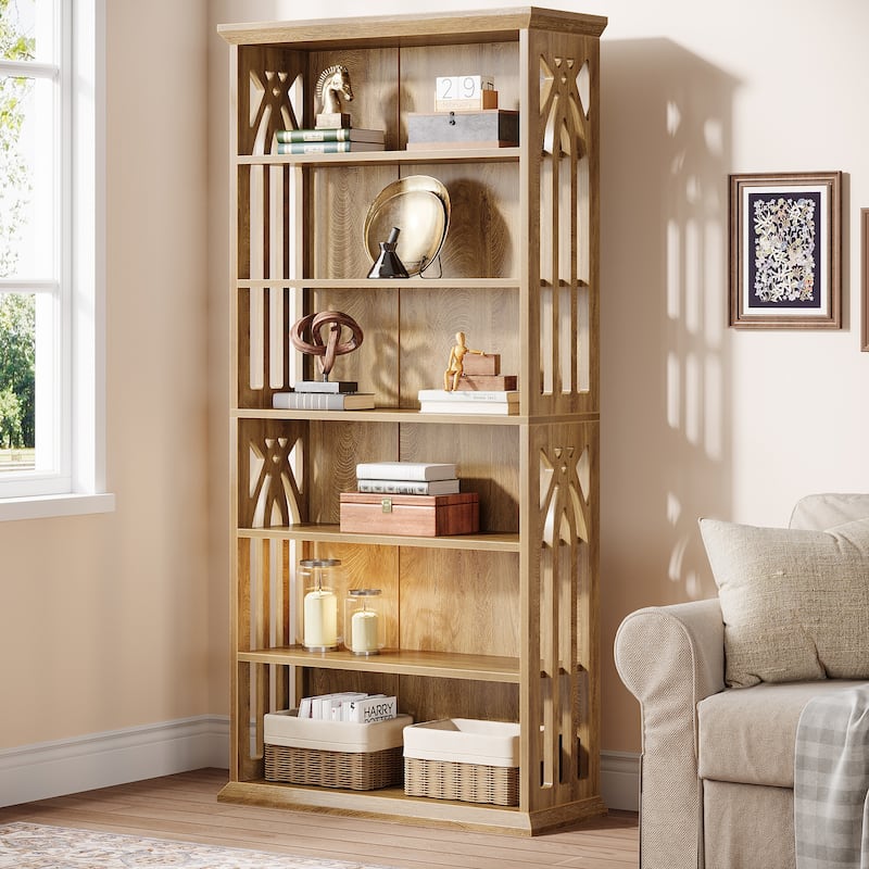 7-Tier Wood Bookshelf, 75 Inch Tall Bookcase Display Shelves