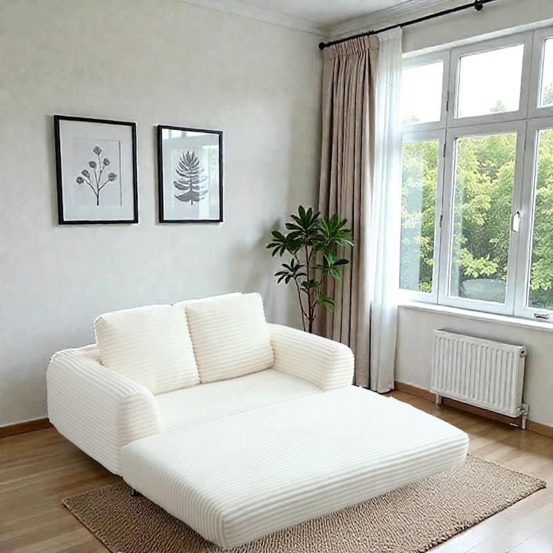 2 in 1 Folding Sofa Bed Loveseat, Corduroy Convertible Sleeper Couch with Pillows, Boneless Floor Futon