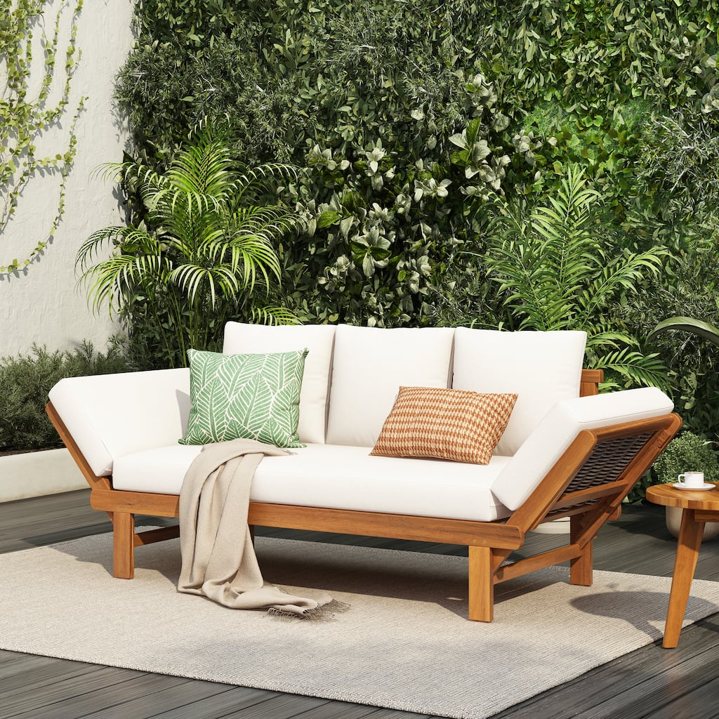 Christopher Knight Home - Teak Haven Outdoor Wooden Wicker Daybed with Adjustable Armrests