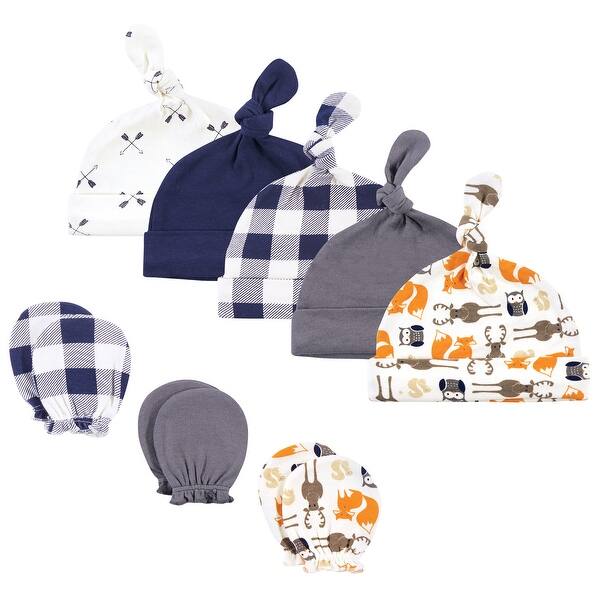 slide 1 of 1, Hudson Baby Infant Boy Cotton Cap and Scratch Mitten Set, Forest, 0-6 Months - Forest 0-6 Months - Forest