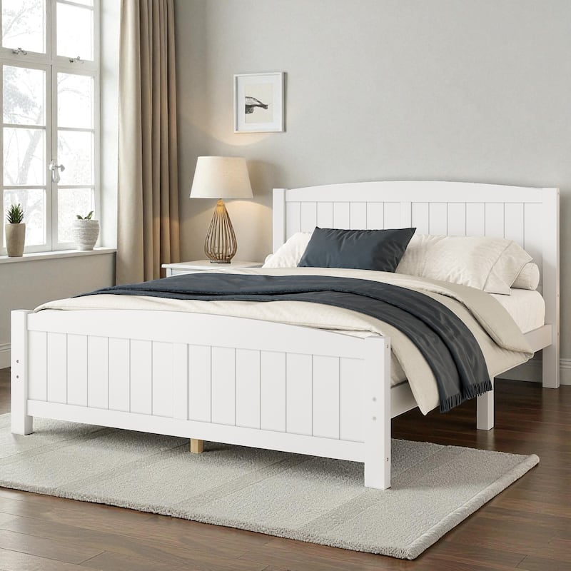 Solid Wood Platform Bed Frame with Support Slats, Strong Structure, No Box Spring Needed Modern Bedroom Furniture - Light White - Queen
