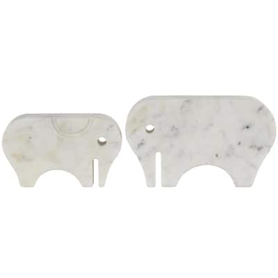 Marble Elephant Rounded Abstract Sculpture with Gray Marble Veins and Cutouts - Set of 2 White - Roche River Decor