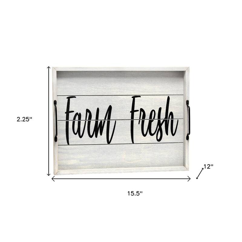 HomeRoots 16" Gray And Black Farm Fresh Serving Tray With Handles - 15.50 in. x 2.25 in. x 12.00 in.