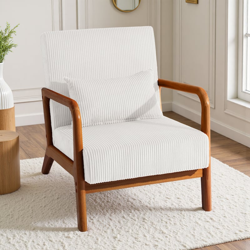 Uixe Mid Century Solid Wood Upholstered Corduroy Accent Chair