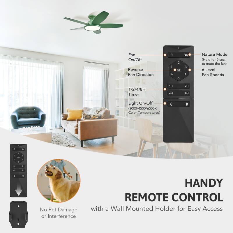 42" 5 - Blade Low Profile Flush Mount LED Ceiling Fan with Light Kit and Remote