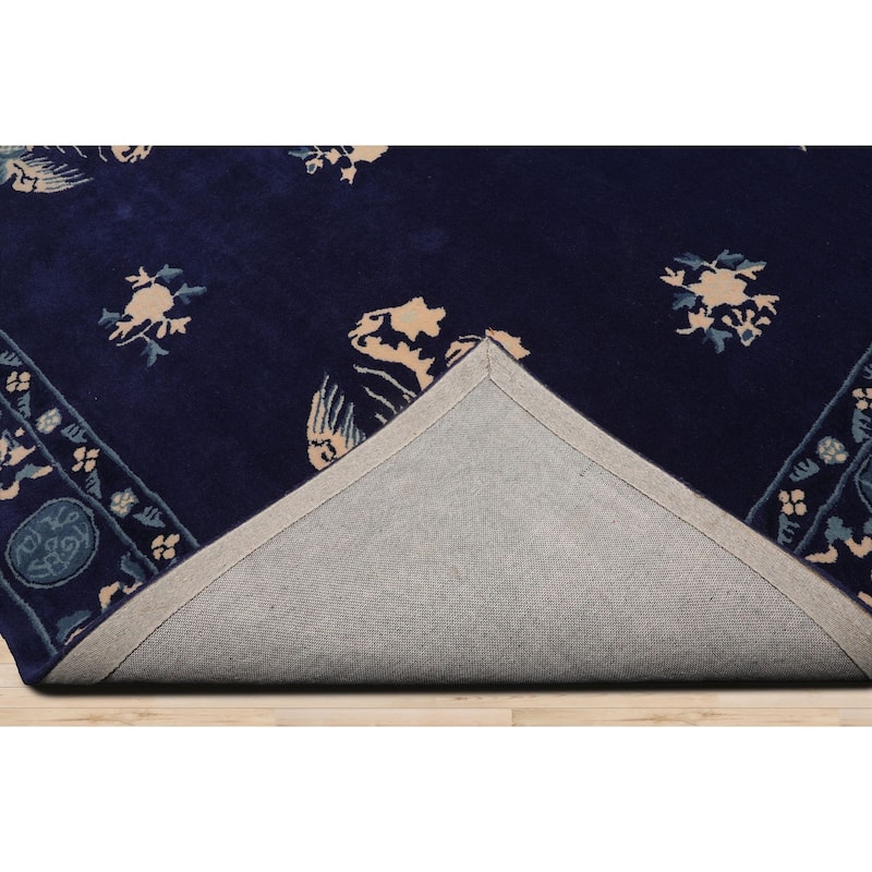 Navy Chinese Art Deco New Zealand Wool Hand Tufted Multi Size Oriental Area Rug LoomBloom