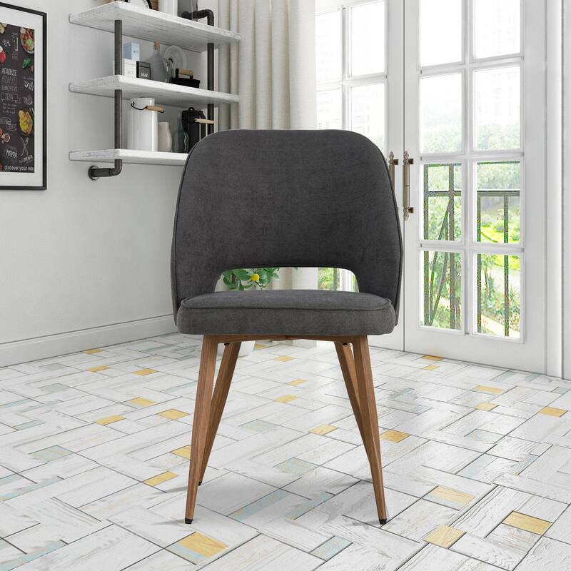 Linen Accent Chair,Leisure Chairs, Upholstered Side Chair with Metal Legs - Single - DARK GREY