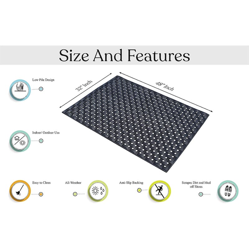 A1HC Basket Weave Design Indoor/Outdoor Decorative Durable Rubber Doormat 32"X48"
