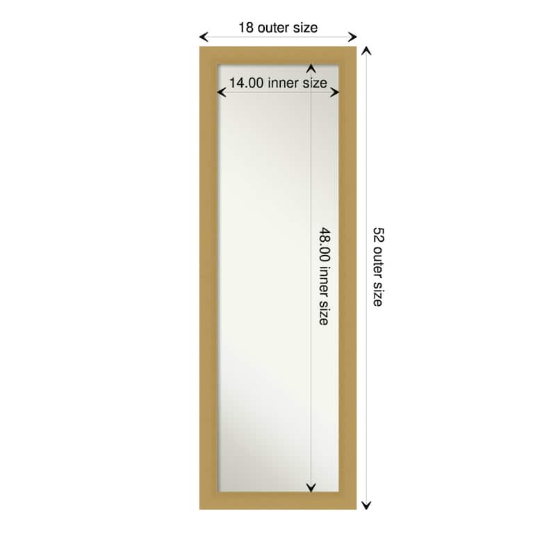 Non-Beveled Full Length On The Door Mirror - Grace Frame - Outer Size: 18 x 52 in - Grace Brushed Gold