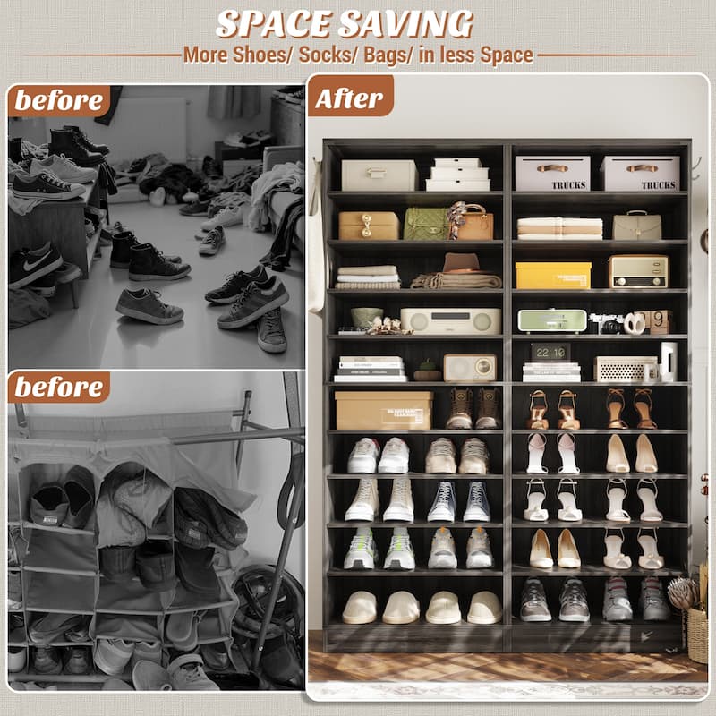 Freestanding 10-Tier Shoe Storage Cabinet,Narrow Wood Shoe Rack Shoe Organizer,Sturdy Closet Organizer Open Display Cabinet