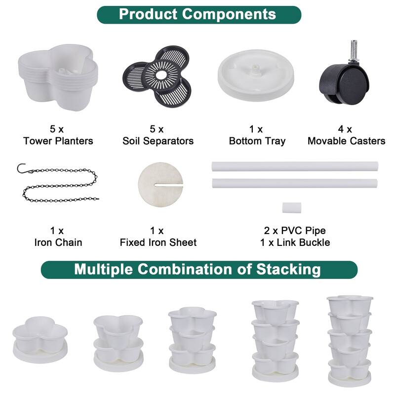 Vertical Strawberry Planter 5 Tier Hanging Vertical Gardening Planter Stackable Garden Tower Pot for Strawberries Flowers