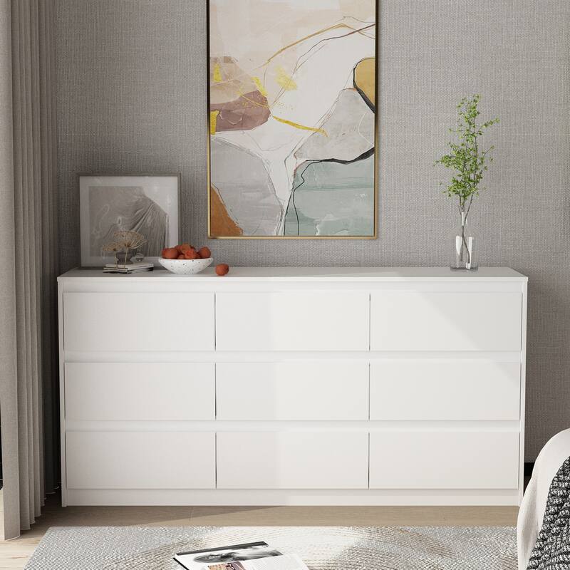 Timechee Grooved Handle Wood Dresser Bedroom Storage Drawer Organizer