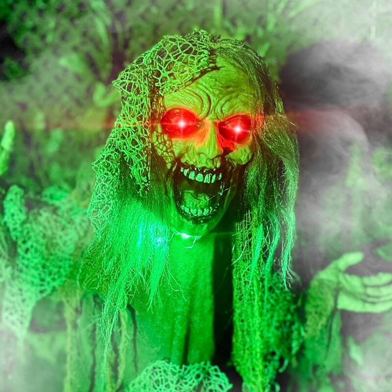 Haunted Hill Farm Lifesize Animatronic Zombie with Chains with Lights and Sound