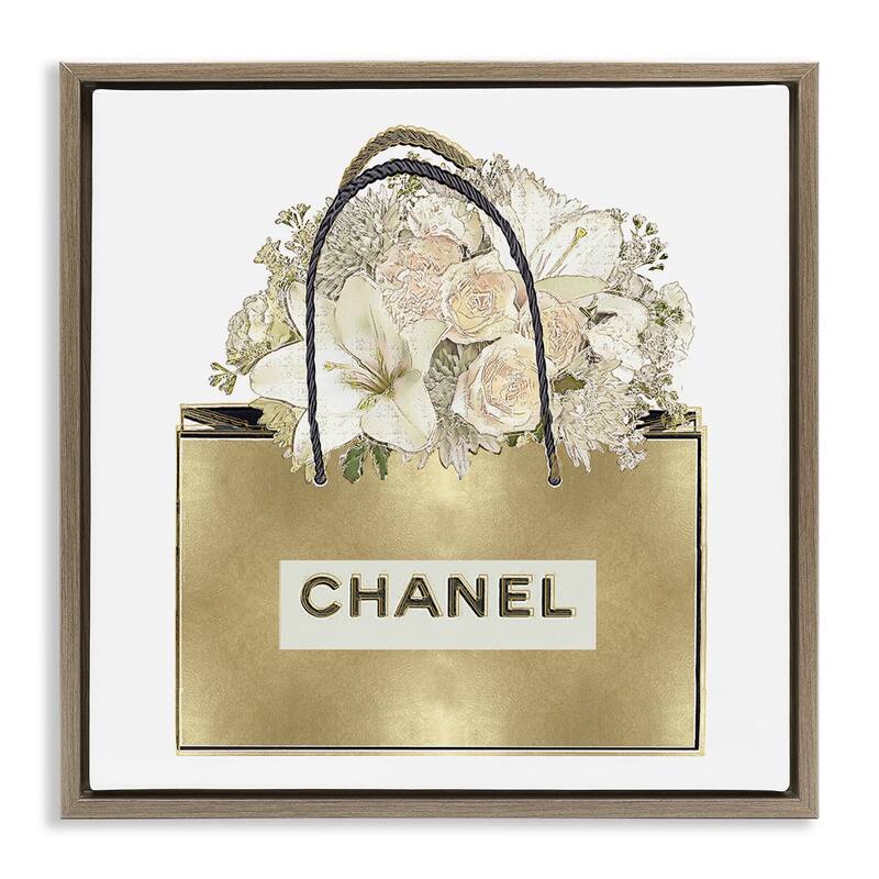 Stupell Flowers in Gold Bag Framed Floater Canvas Wall Art Design By Madeline Blake - 18 x 18 - Brown