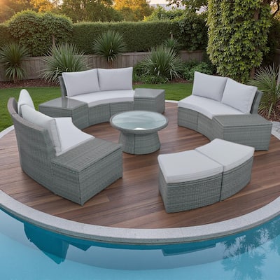 10-Piece Outdoor Rattan Modular Sectional Sofa Set with Coffee Table, Storage Box, Side Tables