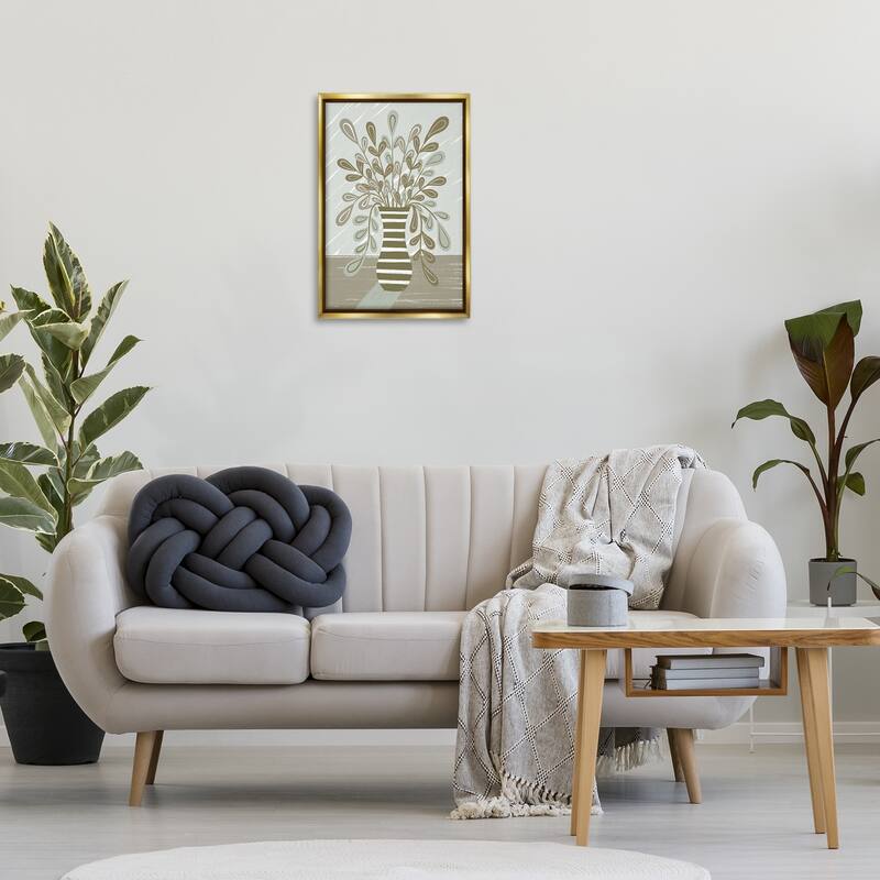 Stupell Muted Minimal Foliage Bouquet Framed Floater Canvas Wall Art Design By Martina Pavlova