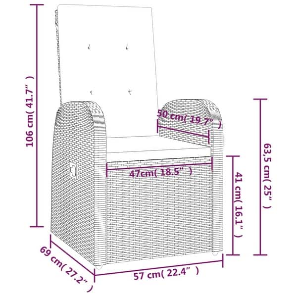 dimension image slide 2 of 6, vidaXL 7/9/11 Piece Patio Dining Set with Cushions Gray Poly Rattan - 22.4" x 27.2" x 41.7"