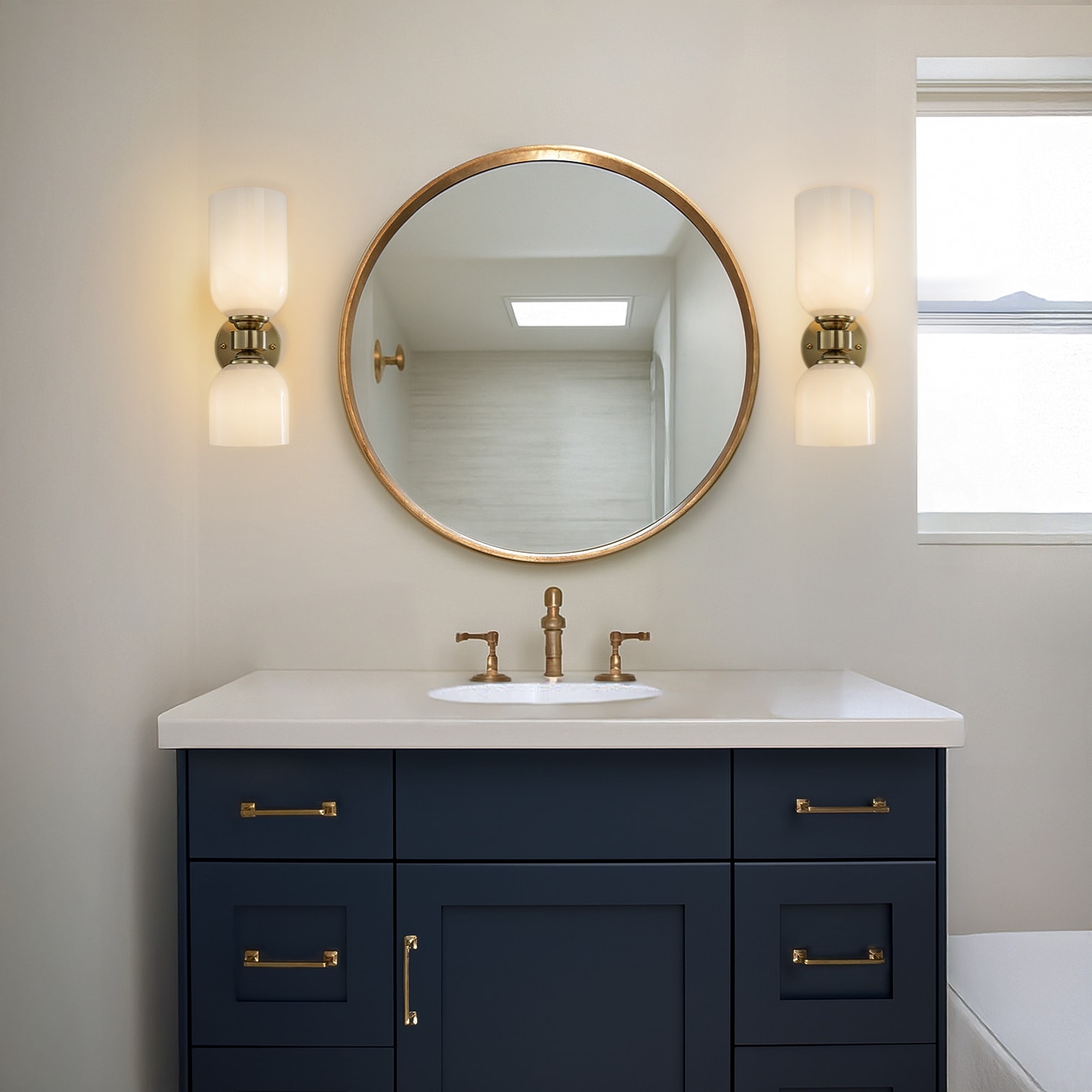 AloaDecor Vintage Brass 2-Light Wall Sconce with Milky Glass Shades Dimmable Vanity For Bathroom Or Hallway(2 Pack)