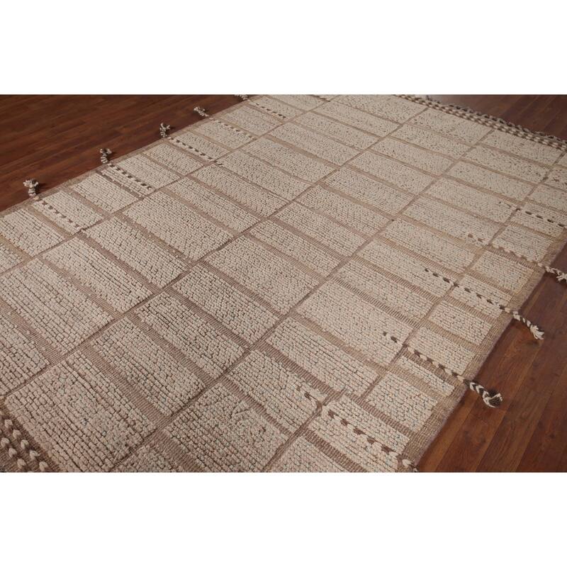 All-Over Striped Moroccan Area Rug Hand-Knotted Wool Carpet - 6'2"x 9'4"