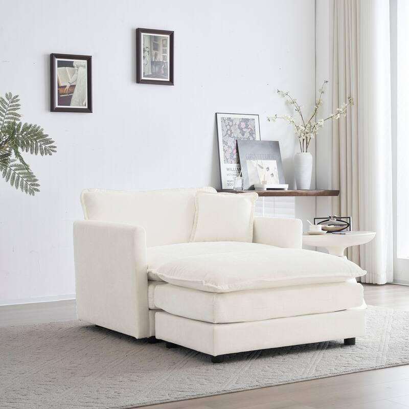 Modern Accent Chair with Ottoman Upholstered Armchair