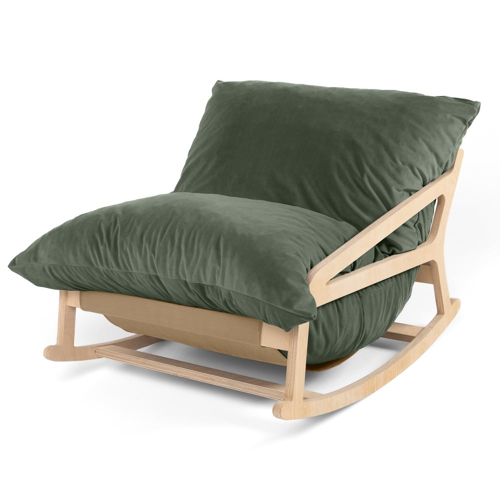 Pillow Saxx Bean Bag Rocking Chair - Elegant Oversized Rocker with Modern Wood Frame