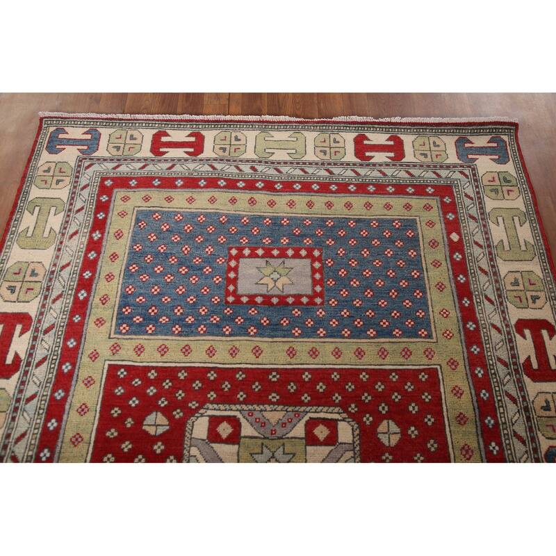 Geometric Kazak Area Rug Handmade Bedroom Wool Carpet - 4'11" x 6'6"