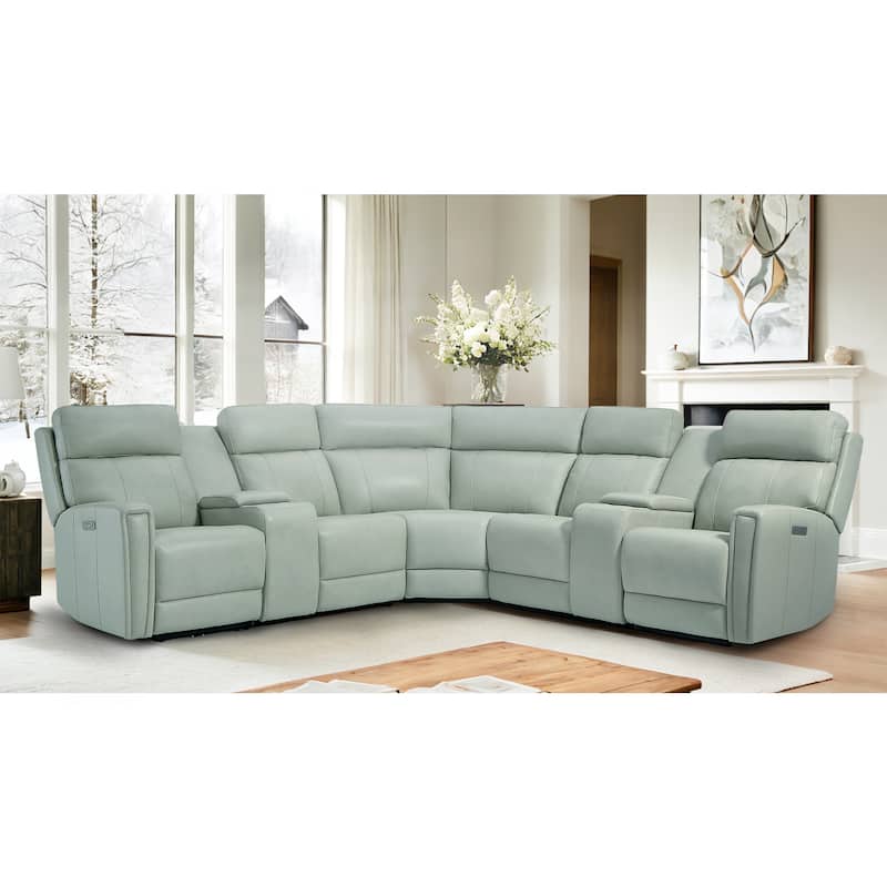 Genuine Leather Power Recliner Sectional Sofa with Ajustable Headrest, USB&USB-C Port - Seafoam (2 stat. armlesschairs)