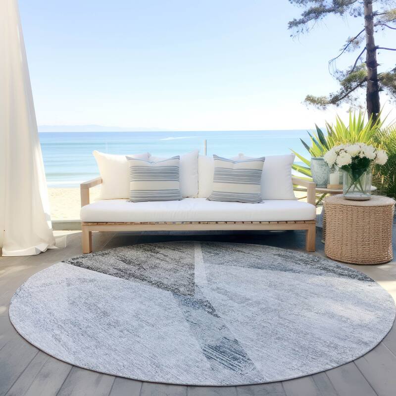 Machine Washable Indoor/ Outdoor Chantille Contemporary Geo Rug - Sky - 8' x 8'