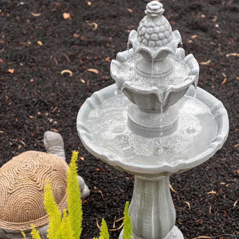 XBrand 36.2" Solar Water Fountain, 2-Tier, Grey Resin, Outdoor, With Solar Panel & Solar Pump for Home Garden Yard Décor