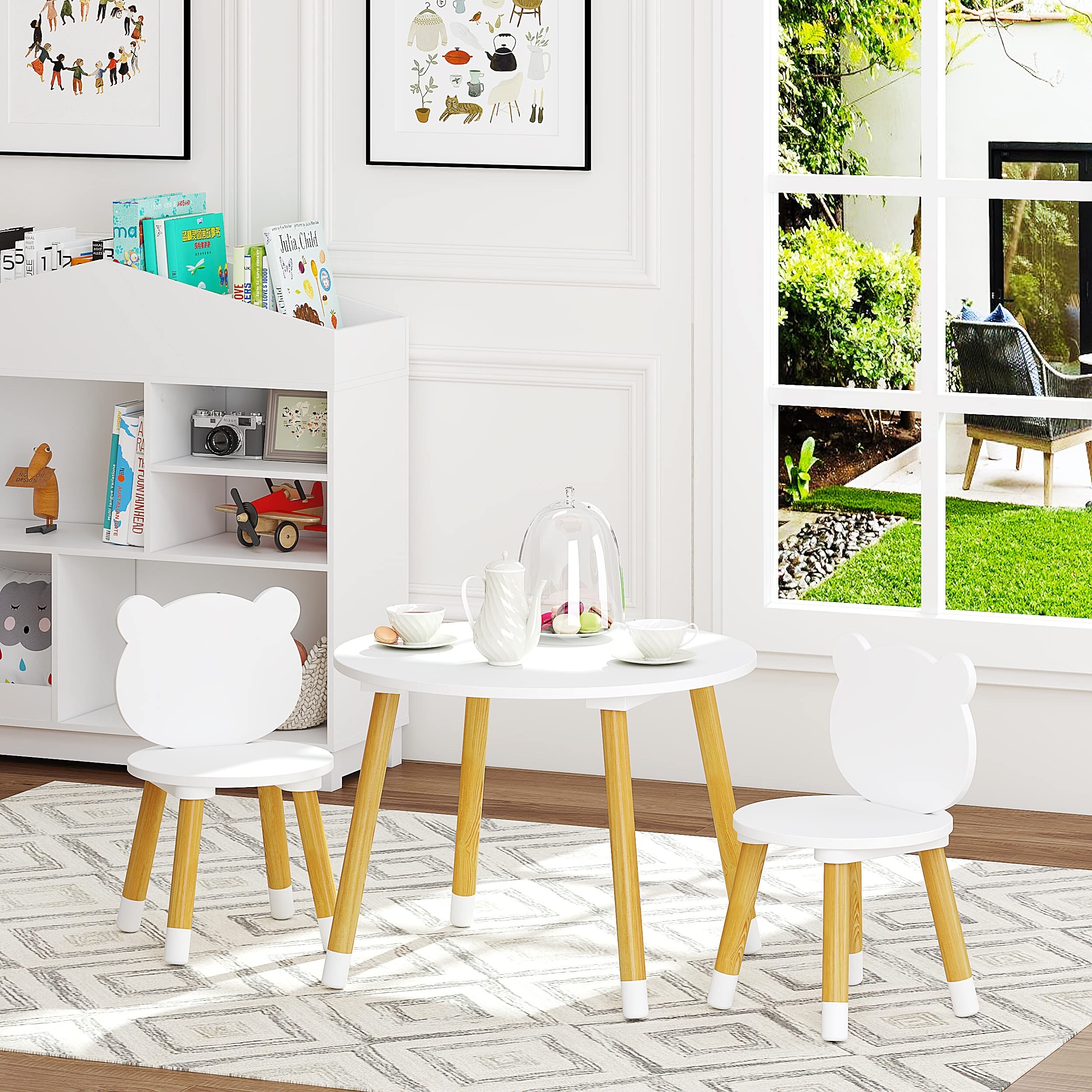 Kids Wood Table and Chair Set Kids Play Table with 2 Chairs 3