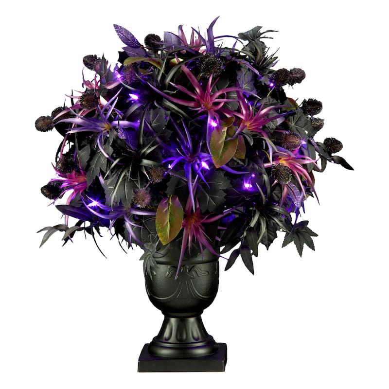 National Tree Company 24" Artificial Scare in the Air Halloween Potted Plant, 30 Purple LED Lights - 24 in