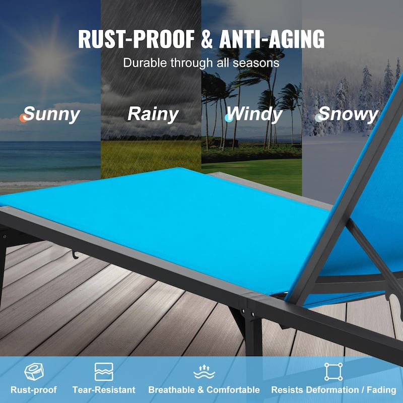 5-Position Adjustable and Foldable Chaise Lounge Chair with Aluminum Frame Perfect for Outdoor Use - 71.65" x 23.43" x 34.84"