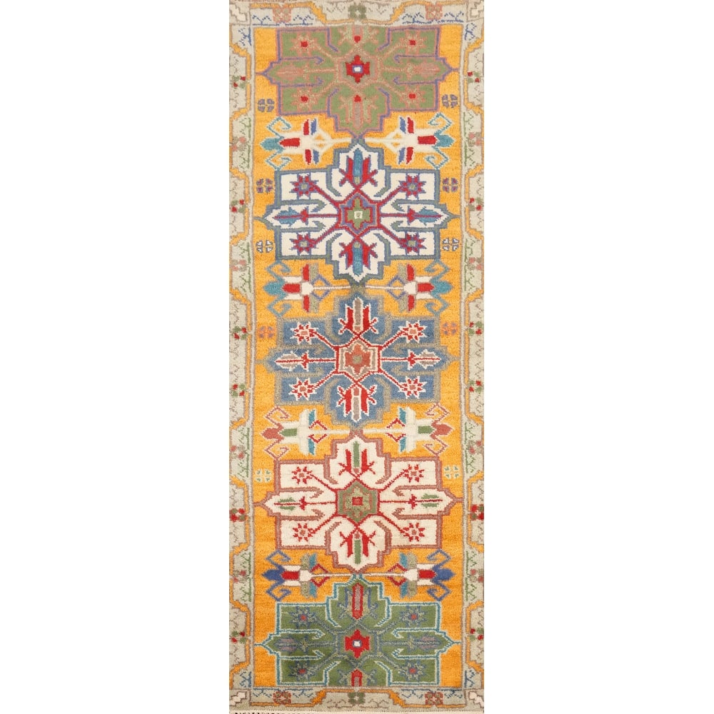 Hand Knotted Oriental 100% Wool Carpet Transitional All-Over Oranges & Rust Oushak Runner Rug - 8' 1'' X 2' 7''