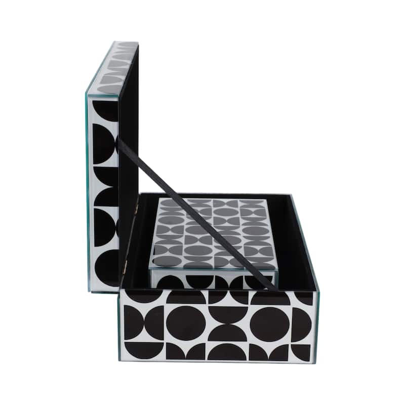 Decorative Abstract Pattern Box with Lid - Set of 2, 11", Black - 11.0"