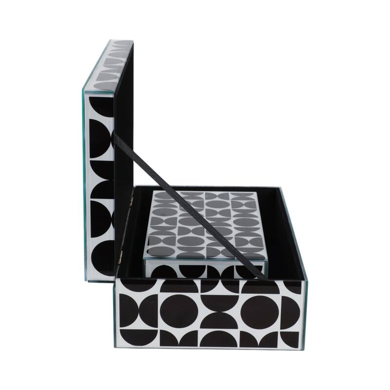 Decorative Abstract Storage Box with Lid - Set of 2, 11", Black - 11" x 7" x 3.75"