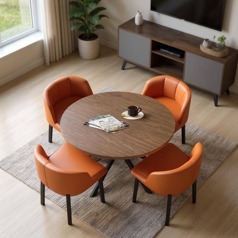 Grondin Modern Farmhouse Style 38.6“ Round Dining Table with 1.18" Thick MDF Tabletop and Pedestal Cross Metal Legs