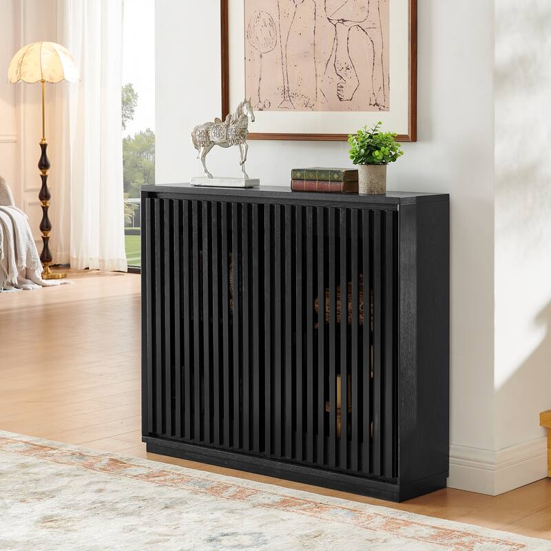 Minimalist Hallway Cabinet Black Console Cabinet with 3 Outlet Holes, Sideboard Entryway Cabinet Storage Cabinet - Black