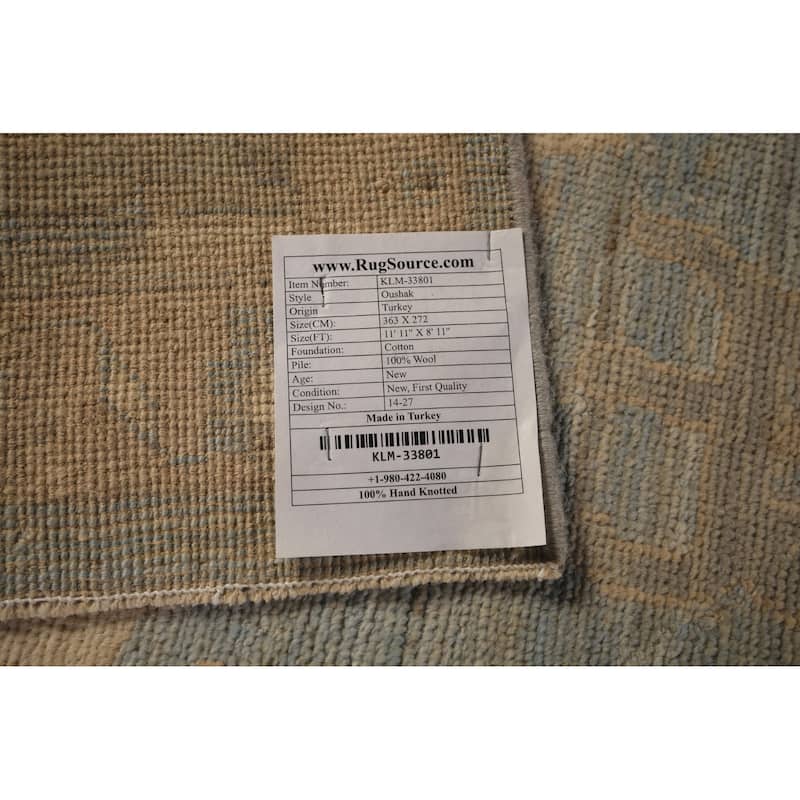 Vegetable Dye Oushak Turkish Area Rug Handmade Blue Wool Carpet - 8'11" x 11'11"