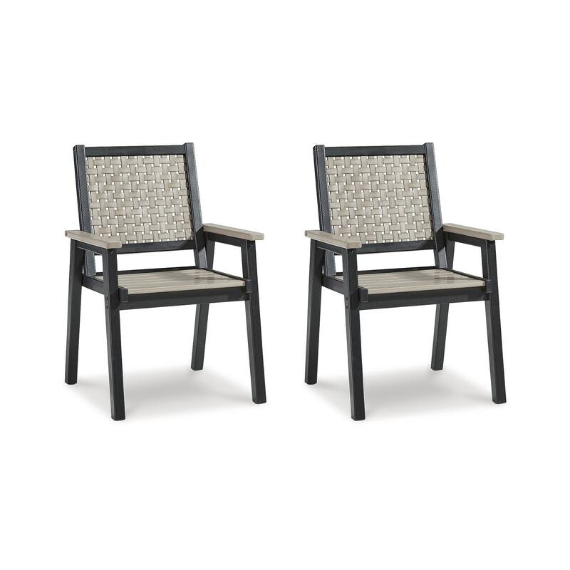 Signature Design by Ashley Mount Valley Black/Beige Outdoor Arm Chair Set (Set of 2) - 25"W x 25"D x 37"H