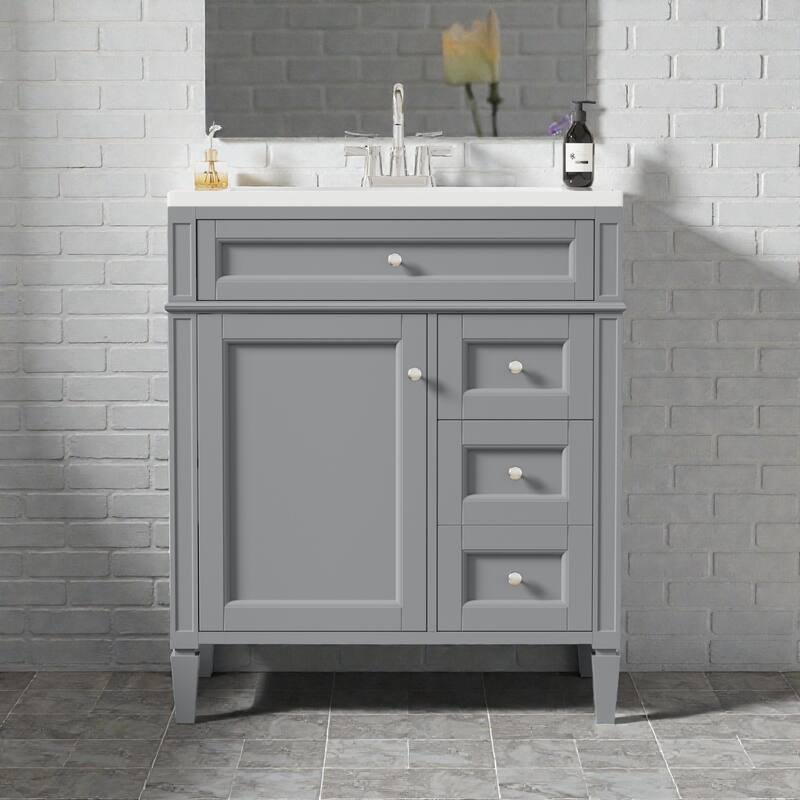 30 Inch Bathroom Vanity with Top Sink, Modern Storage Cabinet with 2 Drawers and Tip-Out Drawer, Single Sink Vanity - Grey